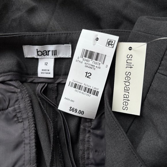 Bar III Women's Straight-Leg Charcoal Grey Pleated Dress Pants NWT - Picture 8 of 8